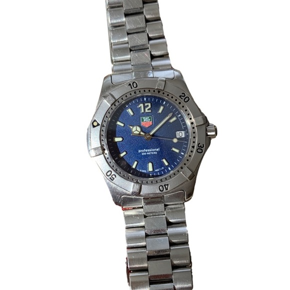 🌸Vintage Tag Heuer 38mm Professional 200M Silver Stainless Band w/ Blue Face - Picture 7 of 7